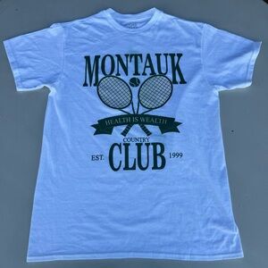 NEW SUGAR FLOWER MONTAUK CLUB HEALTH IS WEALTH WHITE T-SHIRT SZ MEDIUM M